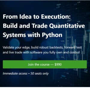 Cover image for Quantitativo Python trading Course showcasing quantitative trading system development with Python programming.